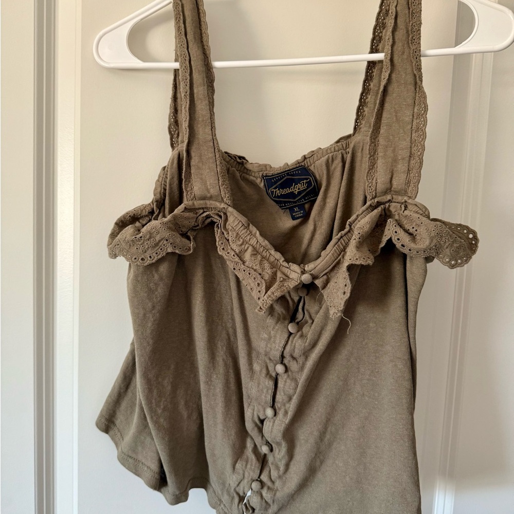 Olive Green Lace Trim Women's Top